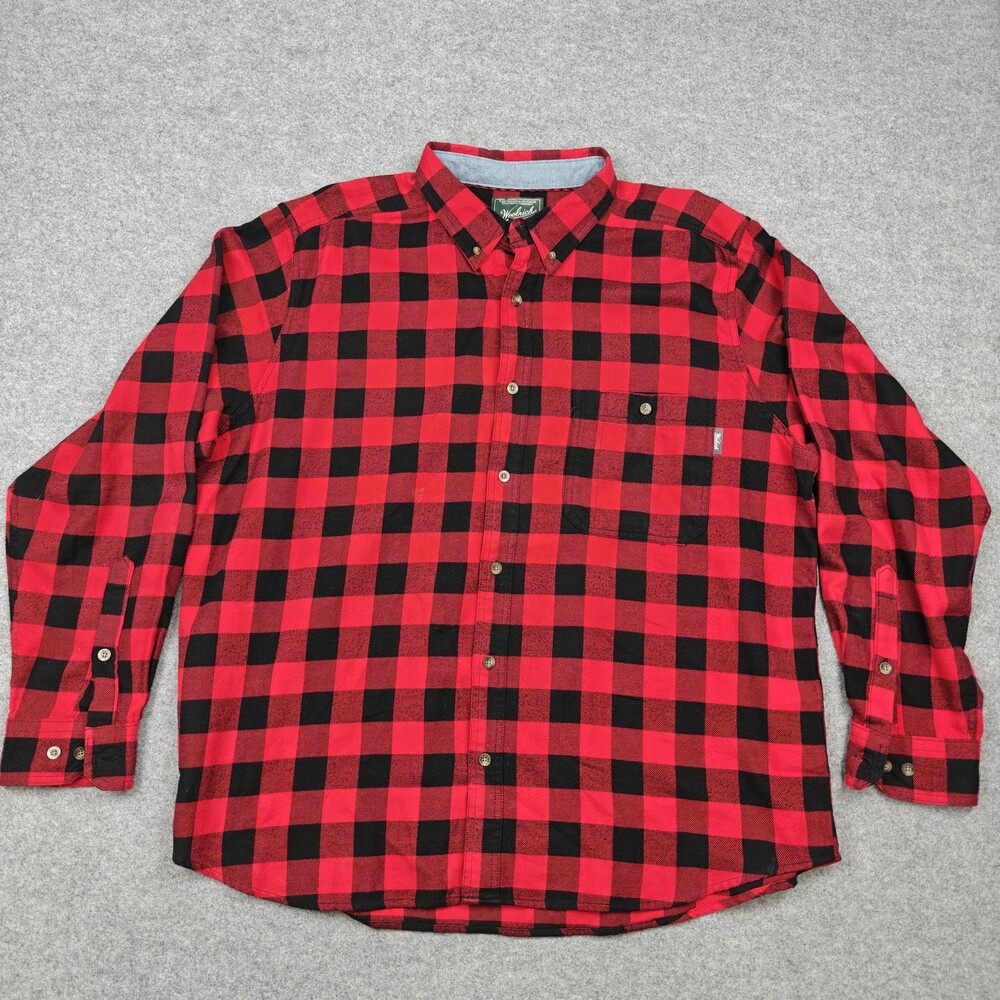 Woolrich Flannel Shirt Mens 2XL Red Plaid Cotton Long Sleeve Button Up Casual